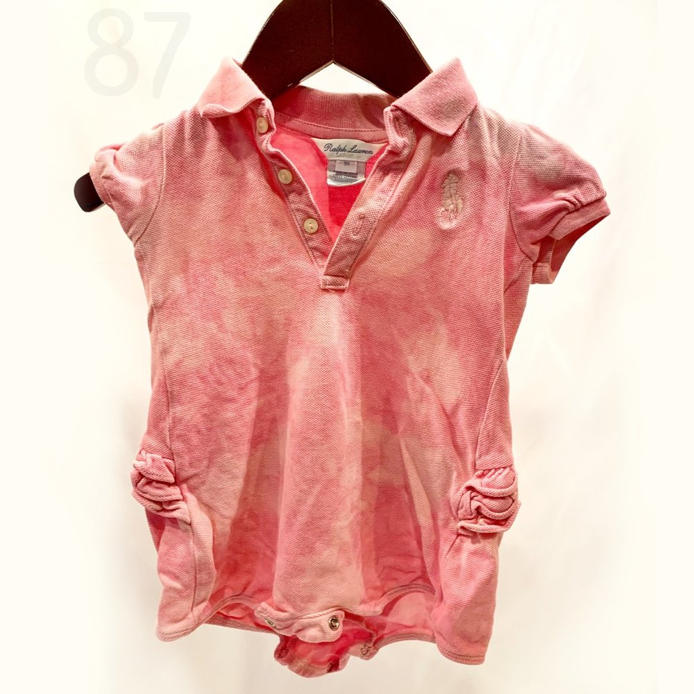 Ralph Lauren Pink and White Patterned Romper - Size 9M